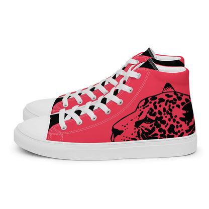 High-Top Leinenschuhe für Damen N°3 mit rotem Leopardenmuster, atmungsaktivem Futter und Kunstleder-Zehenkappe.