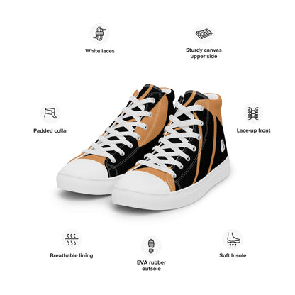 High-Top Leinenschuhe für Damen N°1 with white laces, padded collar, and EVA rubber outsole, featuring breathable lining and soft insole.