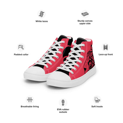 High-Top Leinenschuhe für Damen N°3 with pink canvas, white laces and breathable lining, featuring EVA rubber outsole and soft insole.