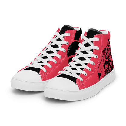 High-Top Leinenschuhe für Damen N°3, stilvolle rosa Leinenschuhe mit Leopardenmuster, EVA-Gummisohle, Kunstleder-Zehenkappe