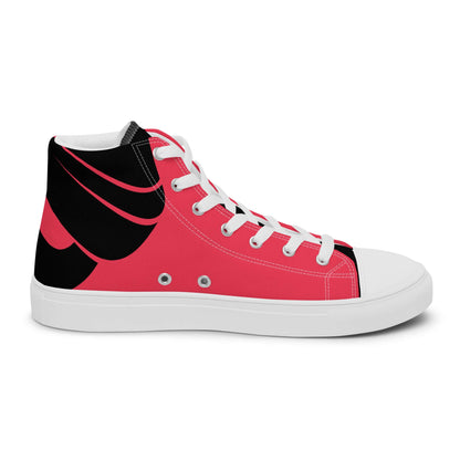 High-Top Leinenschuhe für Damen N°3, pink and black canvas sneakers with white laces, stylish and breathable.