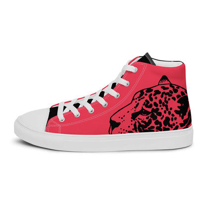 High-Top Leinenschuhe für Damen N°3, pink with cheetah print, white laces, stylish women's canvas sneaker.