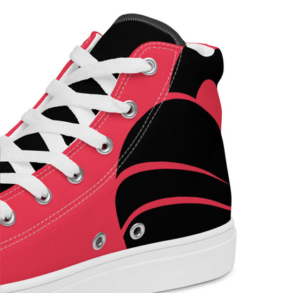 Damen High-Top Leinenschuhe N°3 in Rot und Schwarz mit weißen Schnürsenkeln und Kunstleder-Details für modischen Komfort.