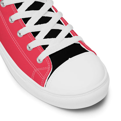 Close-up of red High-Top Leinenschuhe für Damen N°3 with white laces and rubber sole.