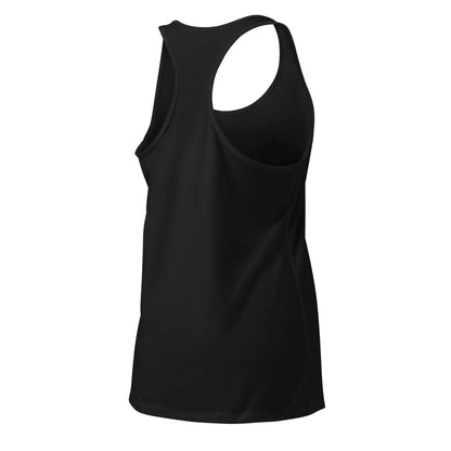 Ideales Racerback-Tanktop für Damen in Schwarz, Rückansicht des stylischen Tanktops, perfekt für Sport und Alltag, weiches und dehnbares Material.
