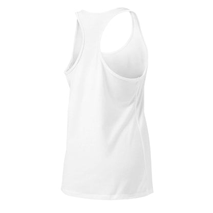Ideales Racerback-Tanktop für Damen in Weiß, zeigt das Rückendesign mit weichen, dehnbaren und atmungsaktiven Eigenschaften.