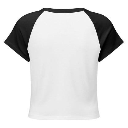 Kurz geschnittenes Feinripp-Raglan-T-Shirt für Damen in modernem Baseball-Stil mit figurbetonter Passform, Rückansicht