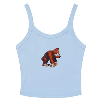 Light blue crop tank top featuring pixelated ape design, Damen Tanktop mit feiner Rippstruktur N°1 style, casual wear.