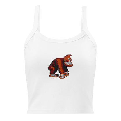 White tanktop with pixelated monkey graphic; Damen Tanktop mit feiner Rippstruktur N°1; soft Airlume cotton with micro-rib texture.
