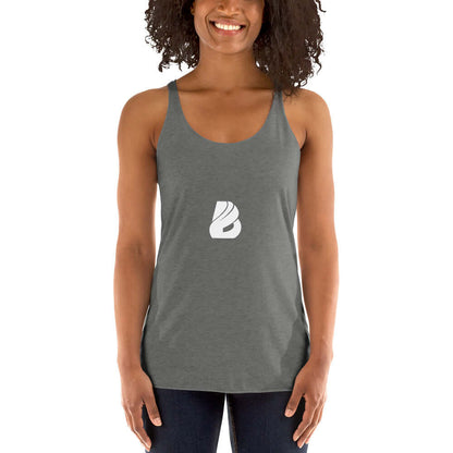 Model wearing Racerback Tank-Top für Damen N°1, soft and lightweight with edgy raw edge seams, perfect for a flattering fit.