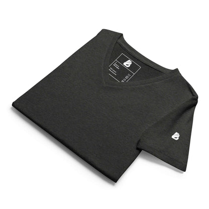 Schwarzes Lockeres Damen T-Shirt mit V-Ausschnitt N°1 aus weichem Stoff, ideal für eleganten Alltagslook, auf weißem Hintergrund.