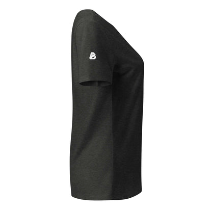 Lockeres Damen T-Shirt mit V-Ausschnitt N°1, Seitenansicht, weicher Stoff, lässige Passform, eleganter Alltagslook, Heather-Farbe.
