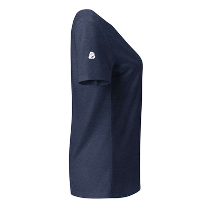 Lockeres Damen T-Shirt mit V-Ausschnitt N°1 in navy seitlich, komfortabeler eleganter Alltagsstil