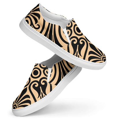 Stylish Damen-Canvas-Slipper N°0 with black and beige pattern, lightweight comfort footwear