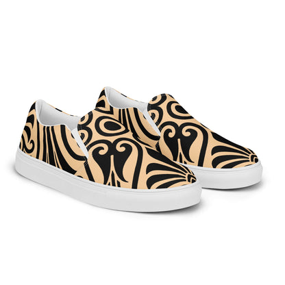 Damen-Canvas-Slipper N°0 with stylish pattern, featuring removable soft insoles and EVA rubber soles for comfort and easy adjustment.