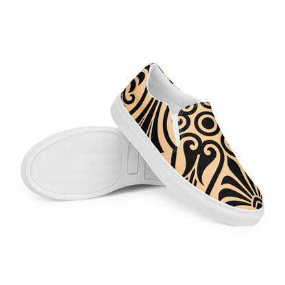 Damen-Canvas-Slipper N°0 in beige und schwarz, herausnehmbare Einlegesohlen, Gummilaufsohlen, stilvoller Komfort für Damenmode.