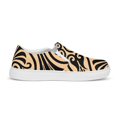 Damen-Canvas-Slipper N°0 mit schwarzem und beigem Design, herausnehmbaren Einlegesohlen und Gummisohle für Komfort und Stil.