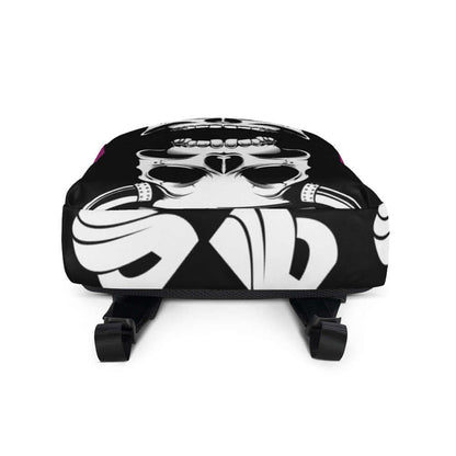 Front view of a black and white Rucksack N°1 with skull design, ideal for daily use and sports, featuring durable and waterproof material.