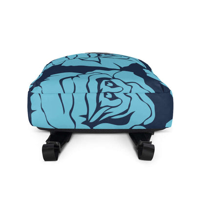 Front view of Rucksack N°4 with blue floral pattern, ideal for daily use and sports, featuring water-resistant material and ample storage.