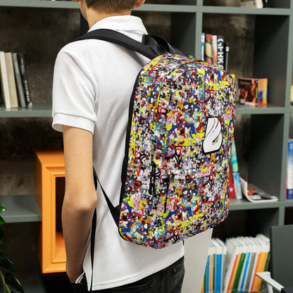 Person wearing Rucksack N°3, a colorful medium-sized backpack ideal for daily use, features weather-resistant material and ample storage space.