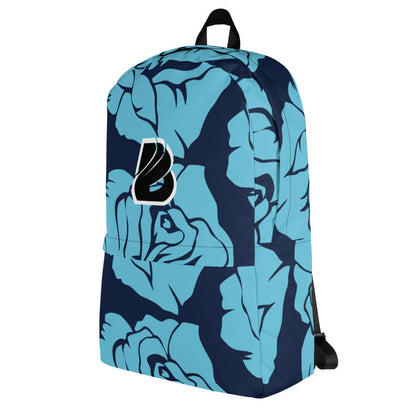 Rucksack N°4 in blue floral pattern, medium size for daily use or sports, with waterproof polyester material and laptop pocket.