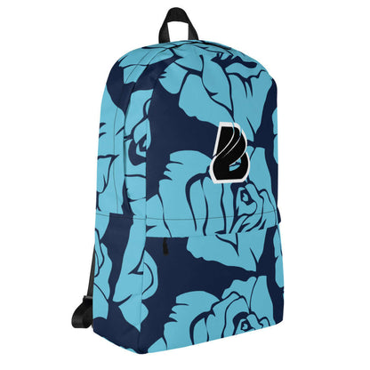 Blue floral Rucksack N°4 with laptop pocket and waterproof material, ideal for daily use and sports activities, featuring a stylish design.