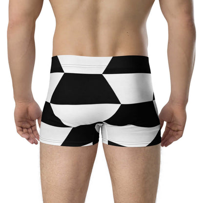 Back view of Boxer-Briefs N°7 with black and white pattern, mid-waist, soft stretch material, no back seam, and lined front pouch.