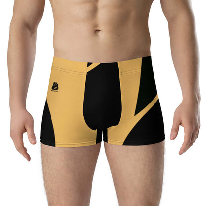 Man wearing yellow and black Boxer-Briefs N°2 with comfortable stretchy fabric and supportive design.