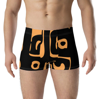 Boxer-Briefs N°10 in black and orange pattern, mid-waist, seamless back, with a supportive front pouch for all-day comfort.
