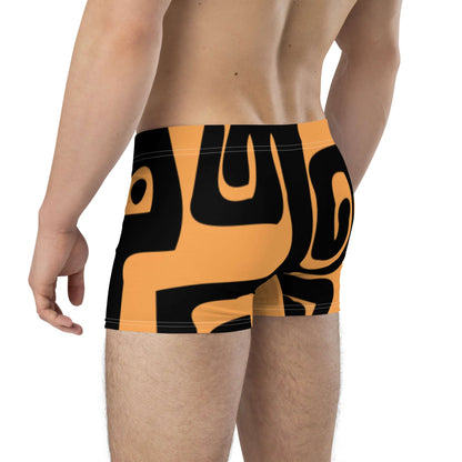 Boxer-Briefs N°10 in orange and black pattern, back view showing seamless design for comfort.