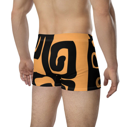 Boxer-Briefs N°10 with black and orange swirl pattern, featuring soft stretch material for all-day comfort, no back seam, and mid-waist fit.