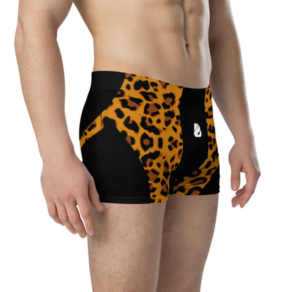 Boxer-Briefs N°4 featuring a leopard print design, soft stretchy material, mid-waist fit, and wide elastic waistband for comfort.