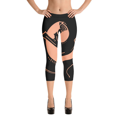 Capri-Leggings N°3 super weiche und bequeme schwarz-orange Muster, Vier-Wege-Stretch, UV-Schutzfaktor 38-40, ideal für Freizeit und Sport.
