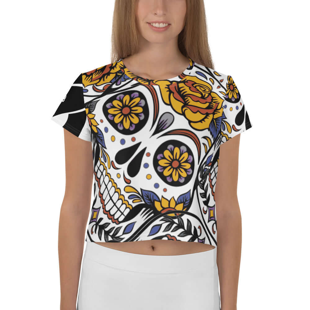 Crop-T-Shirts mit Allover-Druck