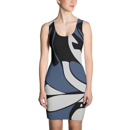 Sublimation-Cut-&-Sew-Kleid N°4, komplett bedrucktes eng anliegendes Kleid, 82 % Polyester, 18 % Elastan, elegantes Design