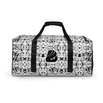 Weekender N°9 travel bag with black straps and abstract pattern, ideal for trips, daily errands, and gym use.