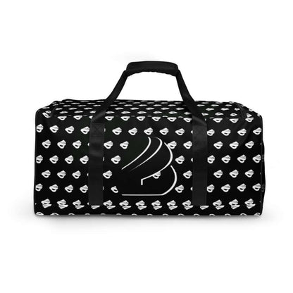 Weekender N°13 black travel bag with white patterns and adjustable shoulder straps, ideal for travel and daily use.
