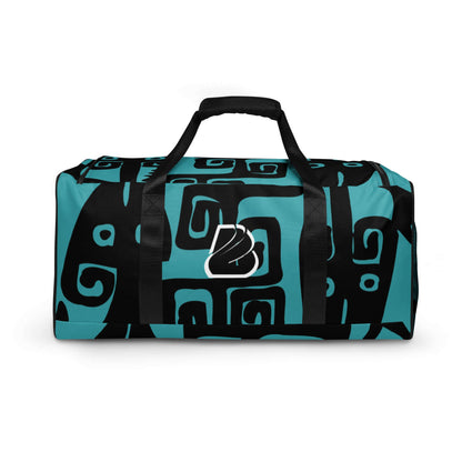 Weekender N°17 bag with black and teal swirl design, adjustable shoulder straps, and spacious compartments perfect for travel and gym.