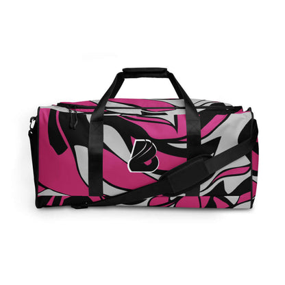 Pink and black patterned Weekender N°7 bag with adjustable straps and multiple pockets, ideal for travel, gym, and daily errands.