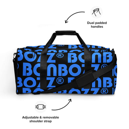 Blue Weekender N°25 bag with adjustable shoulder strap and dual padded handles ideal for travel, gym, or daily errands.