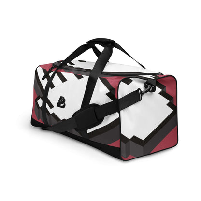 Weekender N°18 bag with geometric design, adjustable shoulder straps, and multiple pockets for travel and daily use.