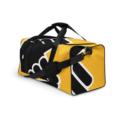 Weekender N°24 in black and yellow design with adjustable padded shoulder straps, ideal for travel, daily errands, or gym use.