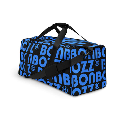 Weekender N°25 in blue with bold black lettering, featuring adjustable padded shoulder straps and multiple pockets for organization.