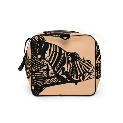 Stylish Weekender N°14 bag with fish pattern, perfect for travel and daily errands, featuring adjustable padded shoulder straps.