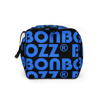 Weekender N°25 in bold blue logo design, versatile travel and gym bag with spacious compartments and adjustable padded shoulder straps.