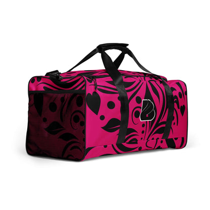 Weekender N°15 pink patterned bag with adjustable padded straps and roomy interior, perfect for travel, errands, or gym use.