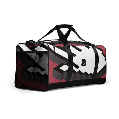 Weekender N°18 with geometric design, perfect for travel, gym, or daily errands; features adjustable padded shoulder straps and zippered pockets.