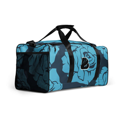 Blue floral Weekender N°19 with adjustable shoulder straps, ideal for travel, gym, or daily errands featuring multiple pockets.