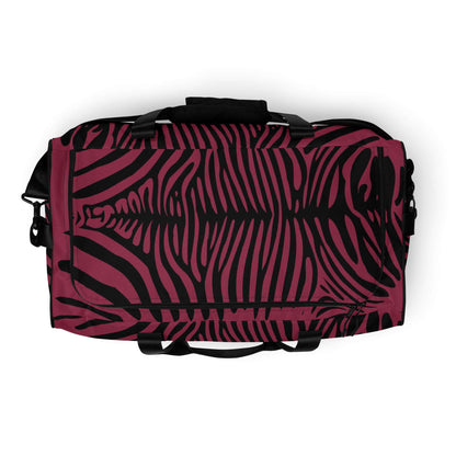 Weekender N°23 bag with zebra pattern, perfect for travel and gym with adjustable straps and multiple pockets.