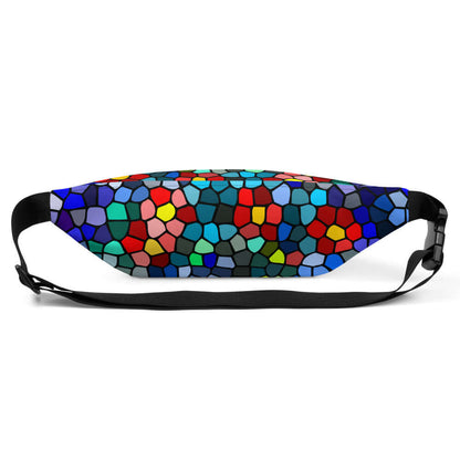 Colorful Gürteltasche N°18 with adjustable strap, perfect travel accessory featuring vibrant mosaic pattern.